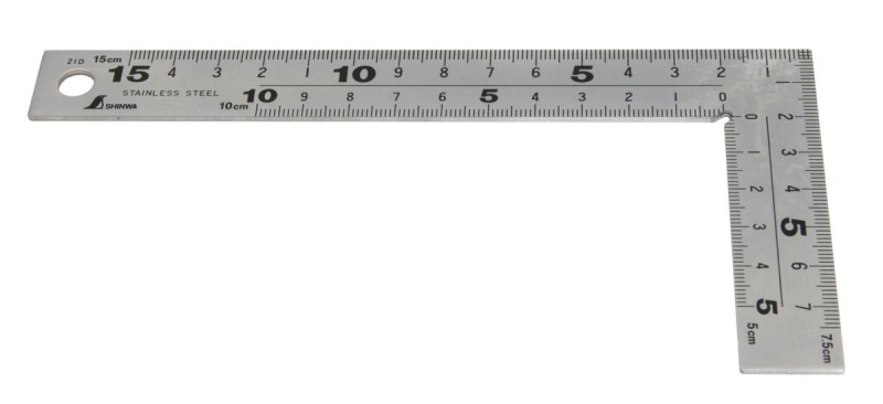 Shinwa -  přesný nerezový plochý úhelník 150 mm