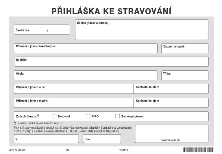 Přihláška ke stravování