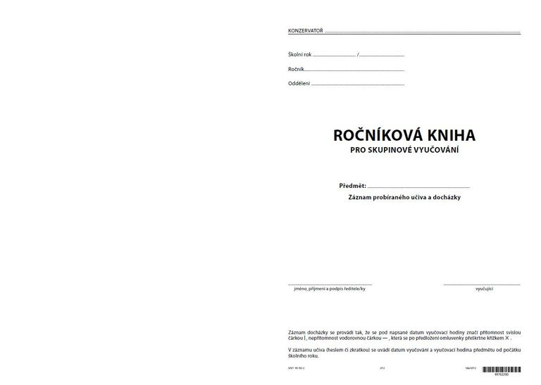 Ročníková kniha pro skupinové vyučování - obal bez chlopní