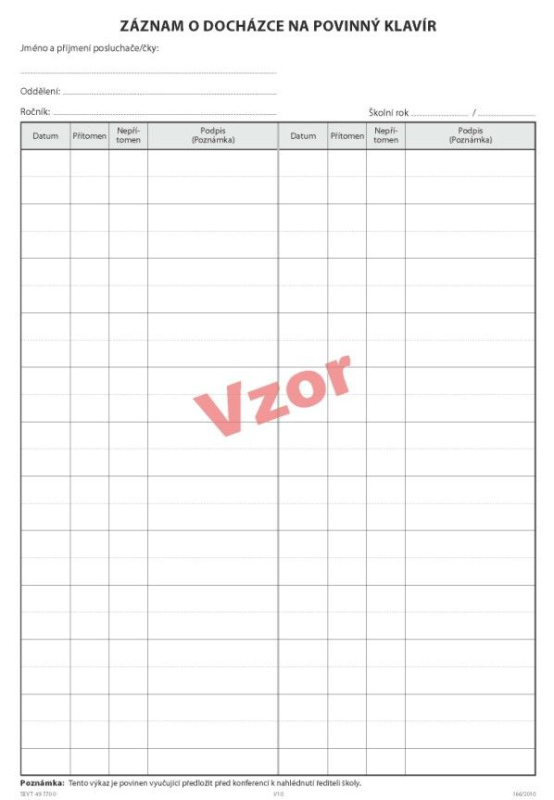 Záznam o docházce na povinný klavír