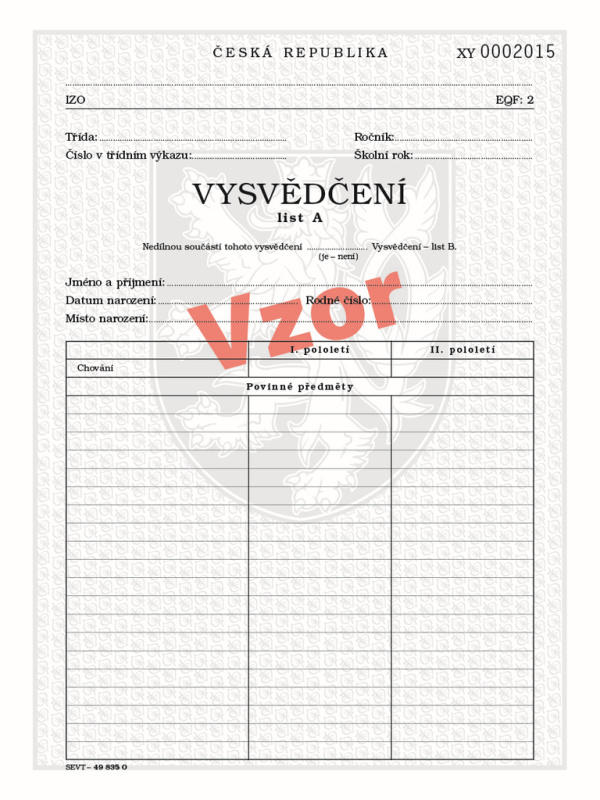 Vysvědčení o získání základního vzdělání v základní škole pro tisk QR kódu