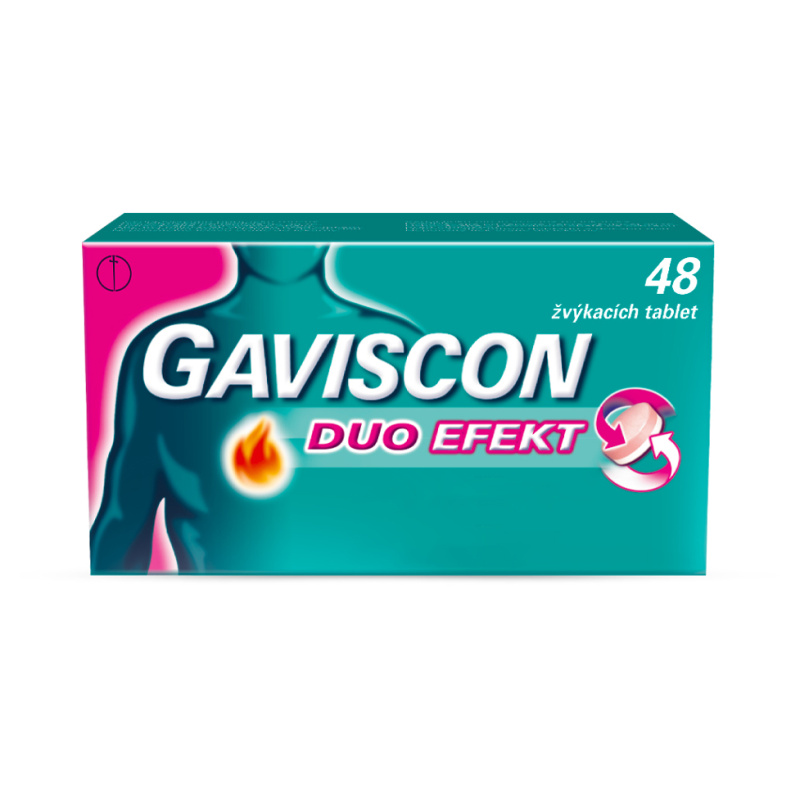 GAVISCON DUO EFEKT 250MG/106,5MG/187,5MG žvýkací tableta 48