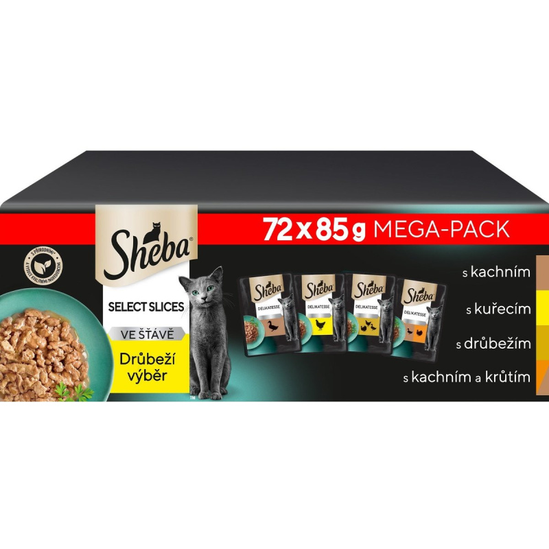 Sheba Kapsičky drůbeží výběr ve šťávě pro dospělé kočky 72×85 g