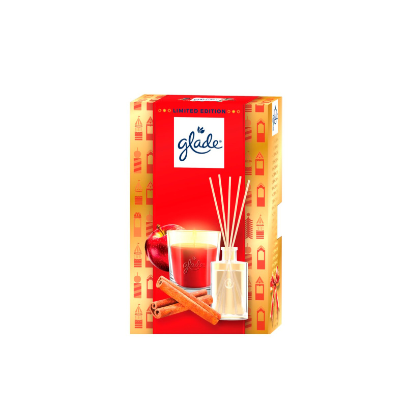 Glade Vánoční balíček svíčka + vonné tyčinky twinkling apple & cinnamon