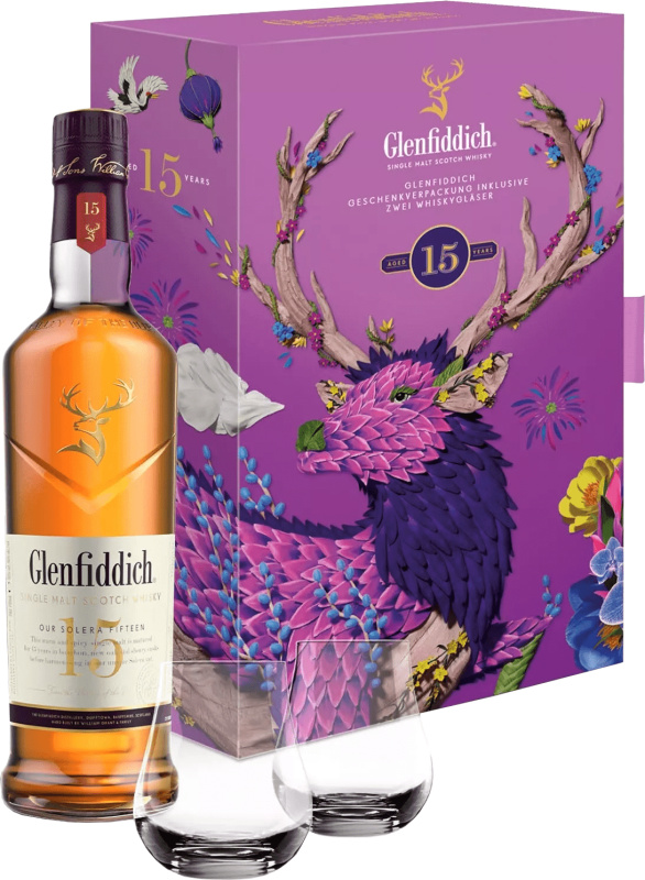 Glenfiddich 15 letá Solera + 2 sklenice 40% 0,7l (darčekové balenie 2 poháre)