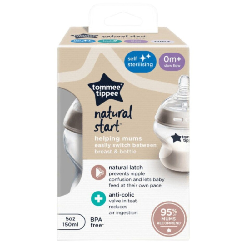 Tommee Tippee Natural Start Anti-Colic samosterilizační kojenecká láhev Slow Flow 0m+ 150 ml