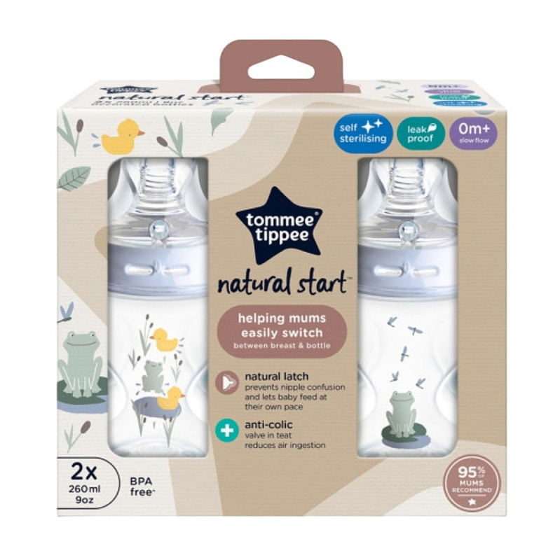 Tommee Tippee Natural Start Anti-Colic kojenecká láhev Slow Flow 0m+ Frog 2x260 ml