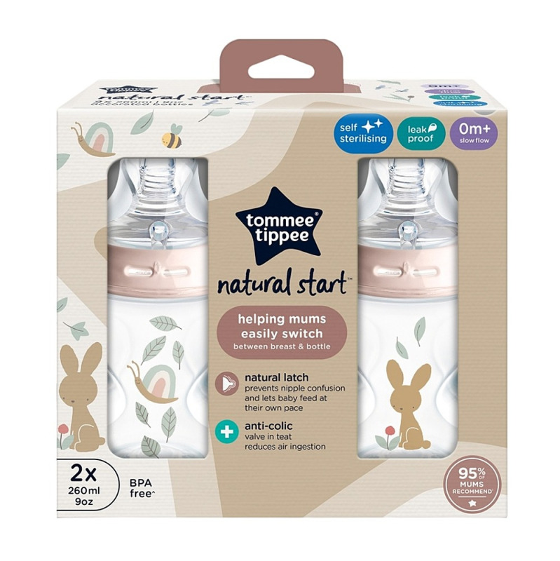 Tommee Tippee Natural Start Anti-Colic kojenecká láhev Slow Flow 0m+ 2x260 ml