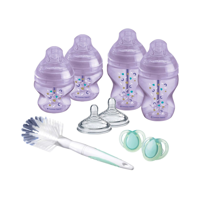 Tommee Tippee sada kojeneckých lahviček C2N Anti Colic s kartáčem Purple