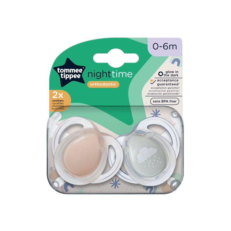 Tommee Tippee šidítko symetrický silikon Night 2 ks růžová/modrá