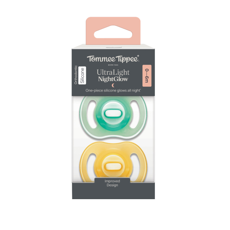 Tommee Tippee Ultra Light Night dudlík Yellow/ Green 0-6m 2 ks