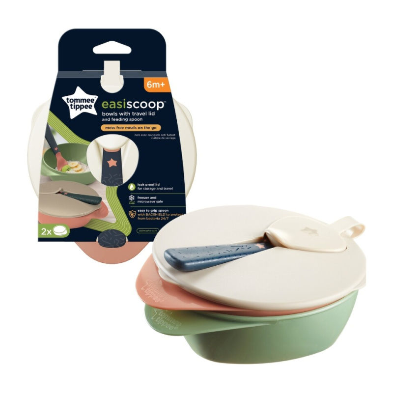 Tommee Tippee Misky pro snadné nabírání Explora 2 ks, s víčkem a lžičkou