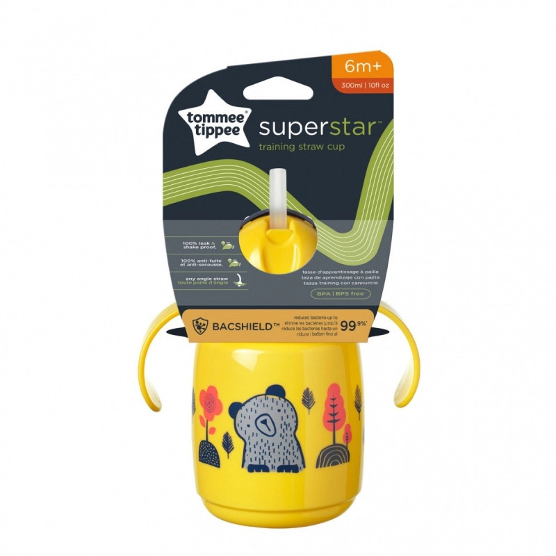Tommee Tippee Superstar Straw Cup Yellow hrnek s brčkem pro děti 6 m+ 300 ml