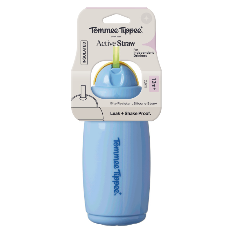 Tommee Tippee Active Cup hrnek s brčkem Blue 12m+ 266 ml