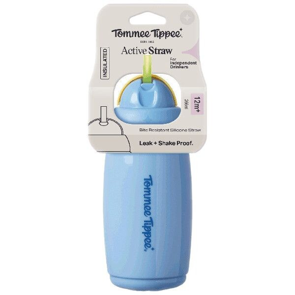 Tommee Tippee Active Cup hrnek s brčkem Blue 12m+ 266 ml