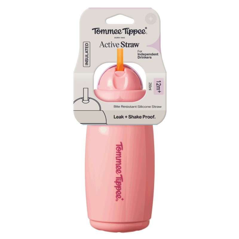Tommee Tippee Active Cup hrnek s brčkem Pink 12m+ 266 ml