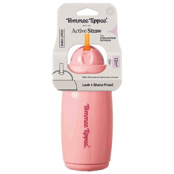 Tommee Tippee Active Cup hrnek s brčkem Pink 12m+ 266 ml