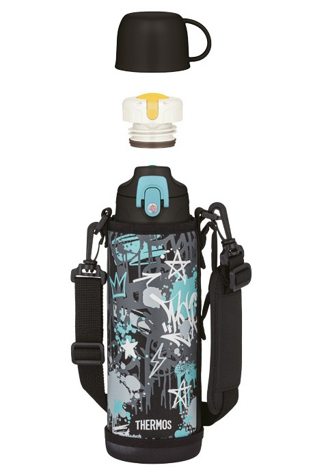 Thermos Dětská termoska s dvěma uzávěry černo-šedá, 1 l