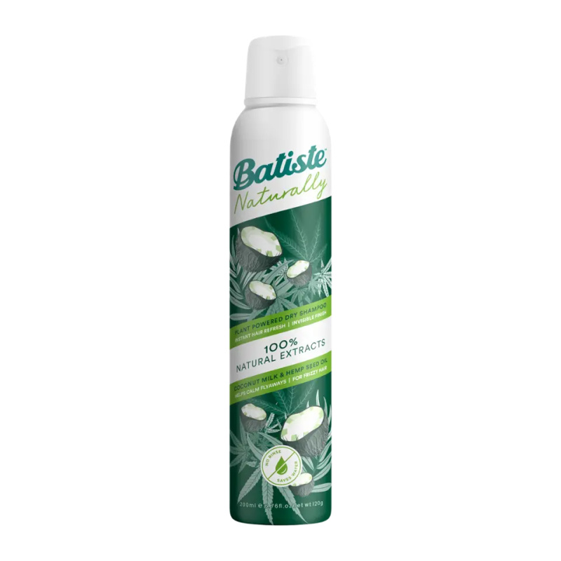 Batiste Naturally Coconut & Hemp suchý šampon pro absorpci přebytečného mazu a pro osvěžení vlasů 200 ml