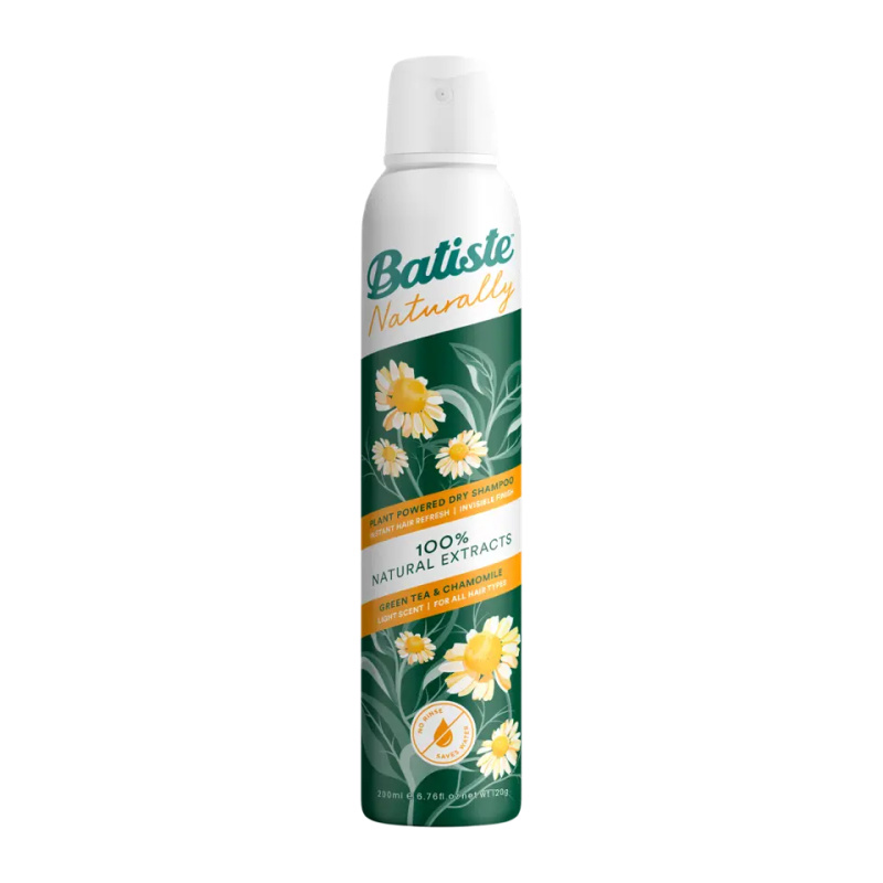 Batiste Naturally Green tea & Chamomile suchý šampon pro absorpci přebytečného mazu a pro osvěžení vlasů 200 ml