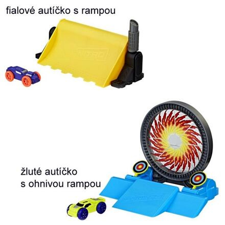 Nerf Nitro náhradní autíčko dvojitá akce varianta žluté autíčko s ohnivou rampou