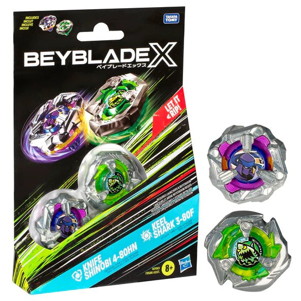 Hasbro beyblade x sada dvou kotoučů x knife shinobi 4-80hn and keel shark 3-80f, g0190