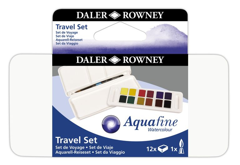 Sada akvarelových barev Daler-Rowney - cestovní box - 12 x 1/2 pánvička + štětec