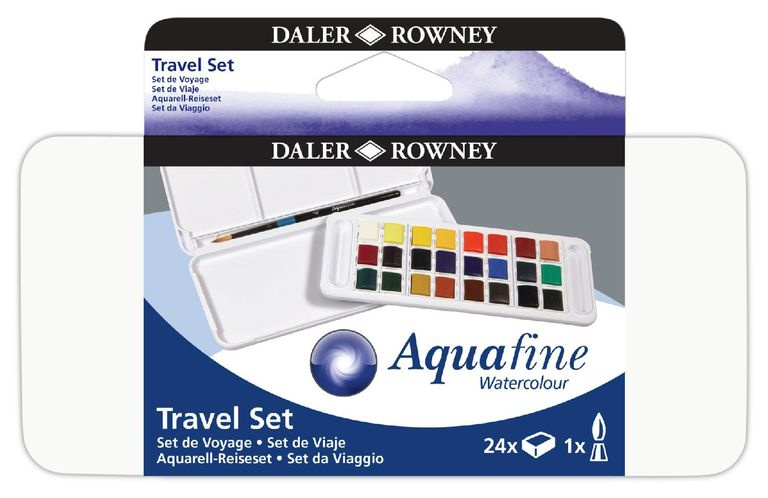 Sada akvarelových barev Daler-Rowney - cestovní box - 24 × 1/2 pánvička + štětec