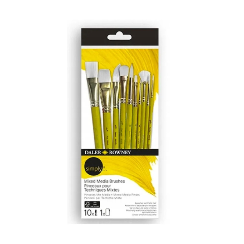 Daler Rowney Sada syntetických štětců SIMPLY pro techniku MixedMedia, 10dílná