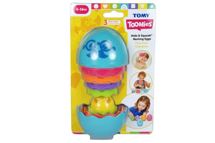 Tomy Toomies schovávací a pískací vkládací vajíčka (modré pouzdro)