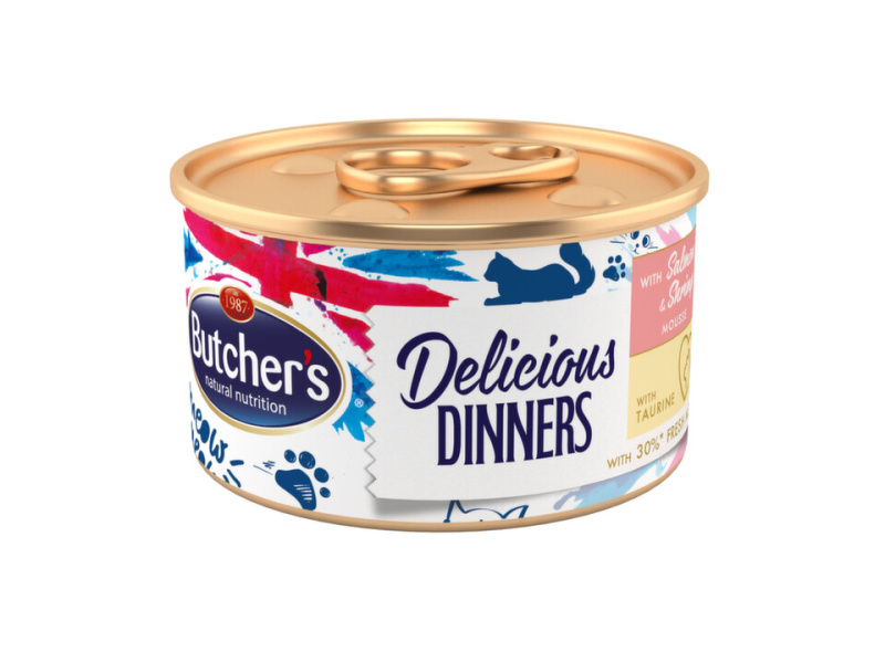 Butcher’s Cat Class.Delic.Dinners losos+krevet konz 85g