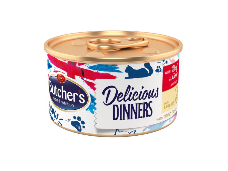 Butcher’s Cat Class.Delic.Dinners hovězí+játra konz 85g