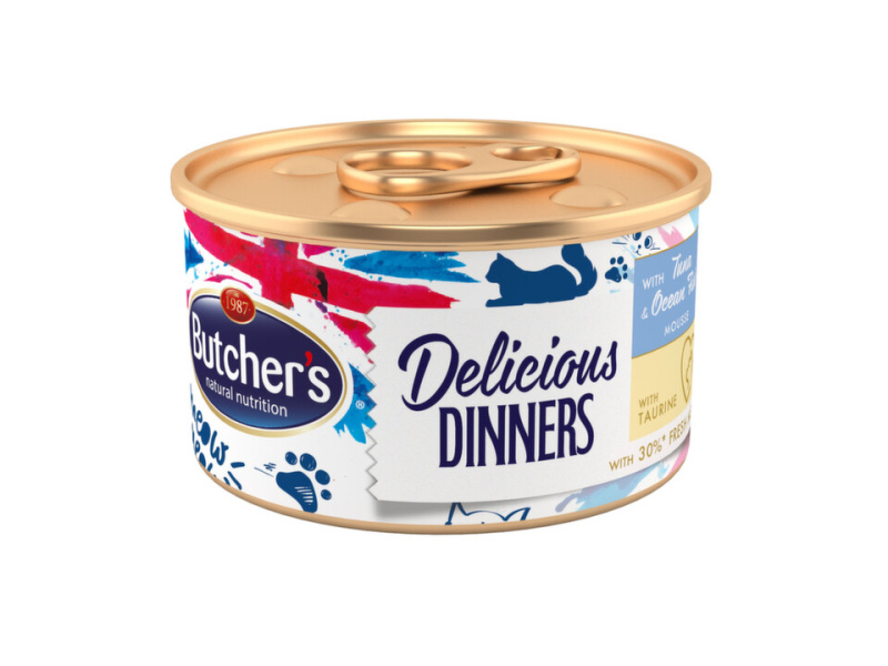 Butcher’s Cat Class.Delic.Dinners tuňák+ryby konz 85g