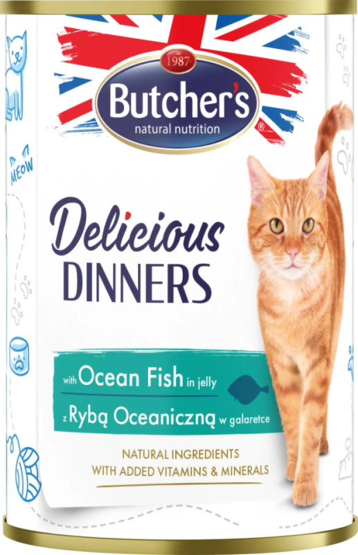 Butcher s Cat Delic.Dinners moř.ryby v želé konz.400g