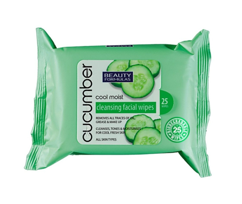 Beauty Formulas Ubrousky na obličej s extraktem z okurky, 25ks