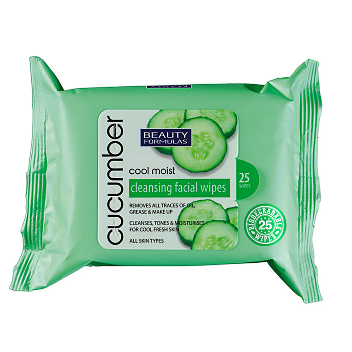 Beauty Formulas Ubrousky na obličej s extraktem z okurky, 25ks