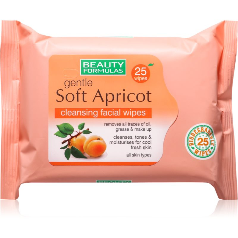 Beauty Formulas Biologicky rozložitelné čistící ubrousky na obličej s extraktem z meruňky, 25 ks