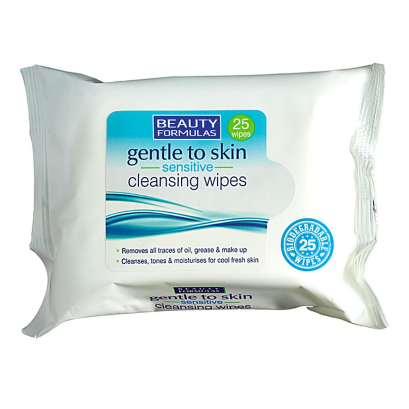 Beauty Formulas Biologicky rozložitelné čistící ubrousky na citlivou pokožku, 25 ks