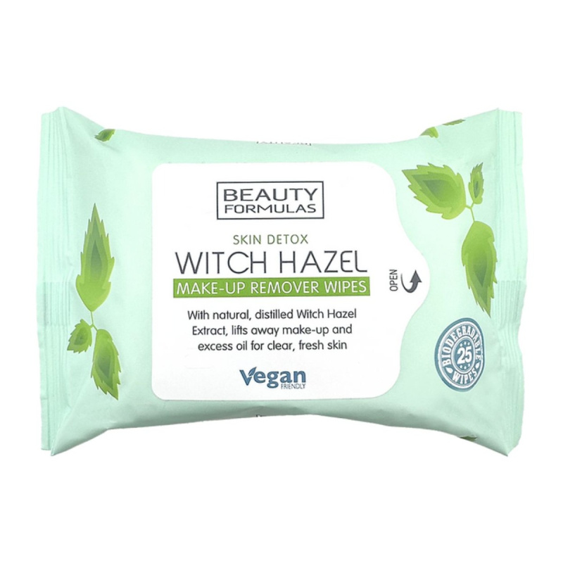 Beauty Formulas Biologicky rozložitelné odličovací a čistící ubrousky na obličej s vilínem, 25 ks