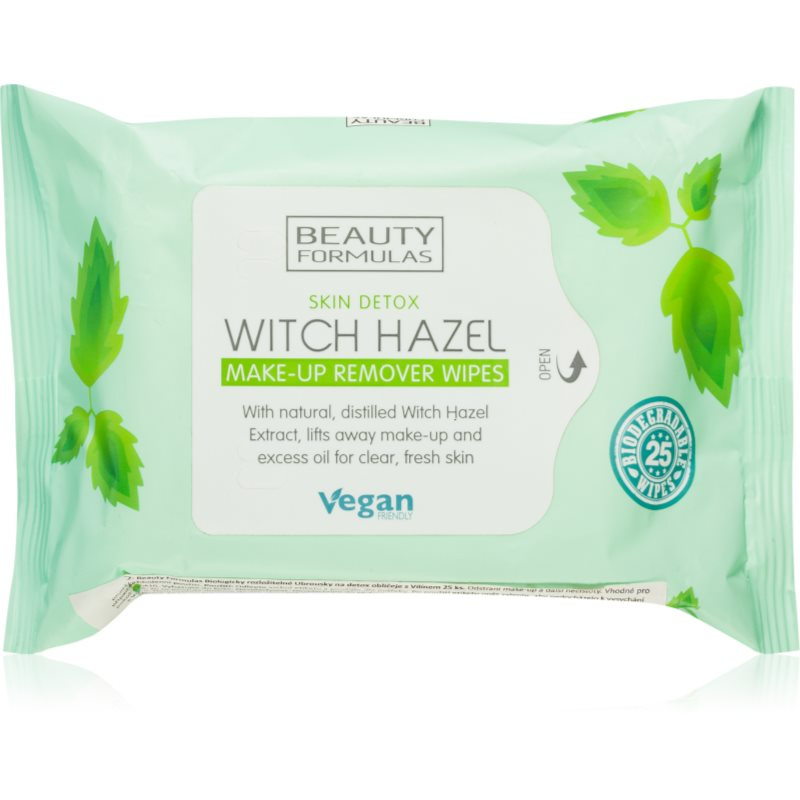 Beauty Formulas Biologicky rozložitelné odličovací a čistící ubrousky na obličej s vilínem, 25 ks