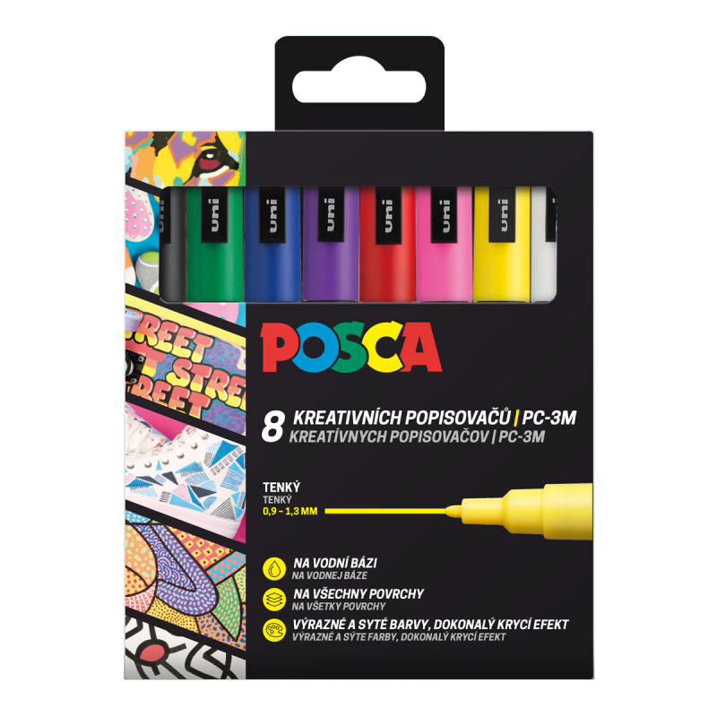 POSCA akrylový popisovač PC-3M 8 ks - mix základních barev POSCA