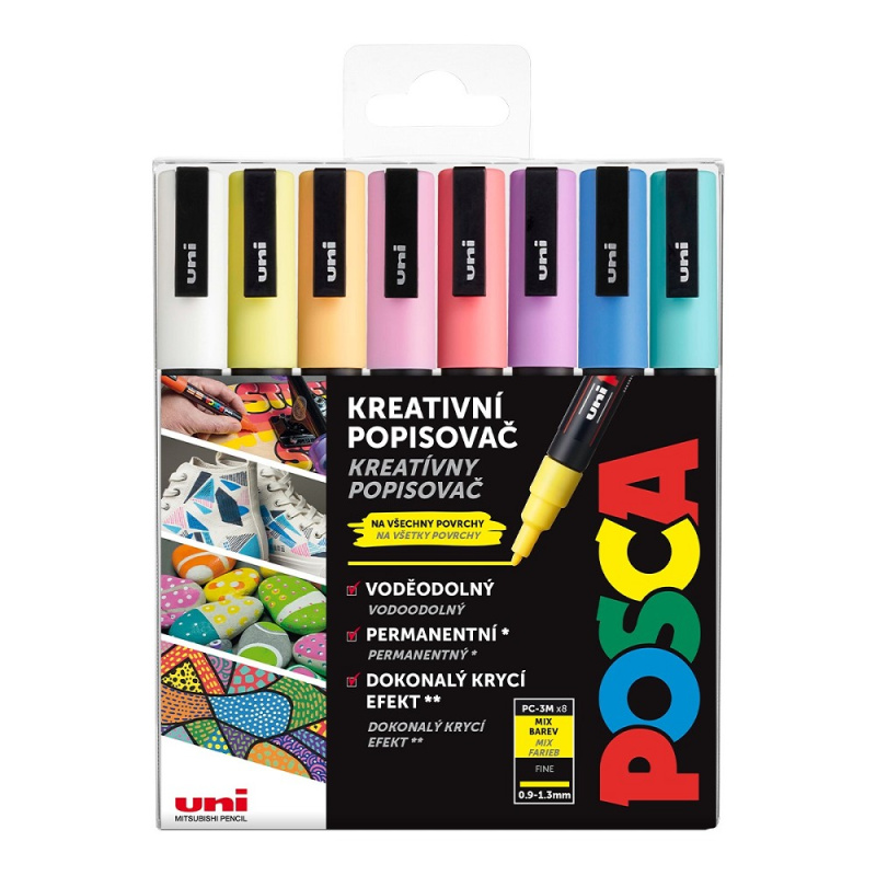 POSCA akrylový popisovač PC-3M 8 ks - mix pastelových barev POSCA