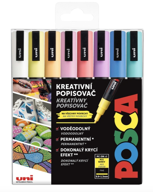 POSCA akrylový popisovač PC-3M 8 ks - mix pastelových barev POSCA