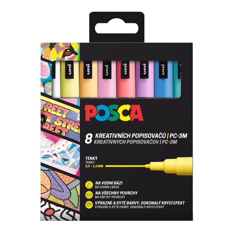 POSCA akrylový popisovač PC-3M 8 ks - mix pastelových barev POSCA