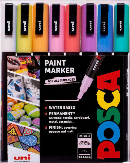 POSCA akrylový popisovač PC-3M 8 ks - mix pastelových barev POSCA