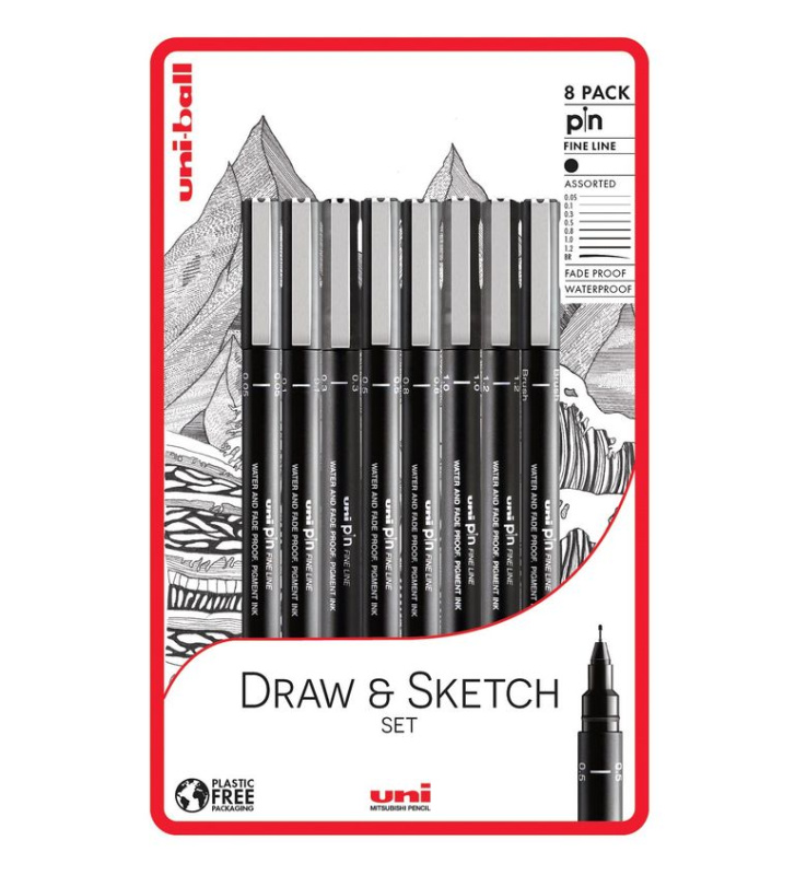 UNI PIN - Draw and Sketch sada 8 ks linerů UNI