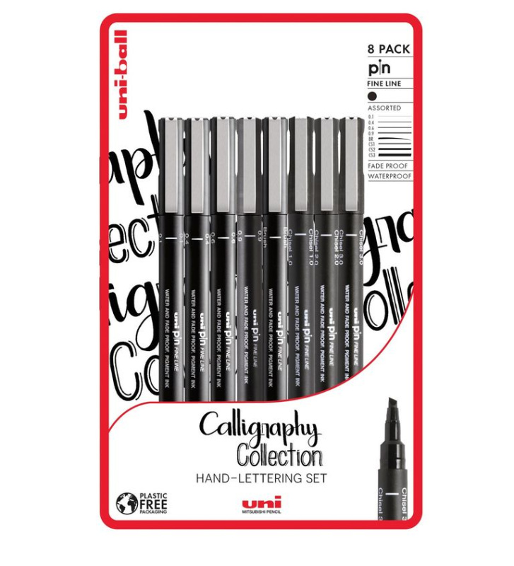 UNI PIN Calligraphy sada 8 ks linerů, černý UNI