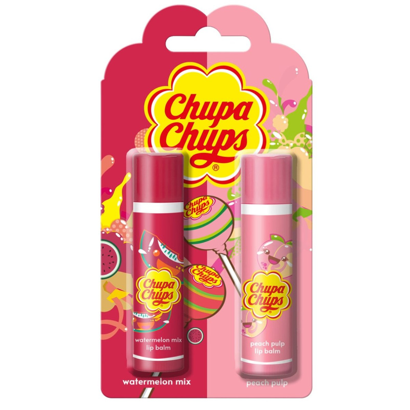Chupa Chups Duo balzám na rty meloun a broskev (2×4 g)