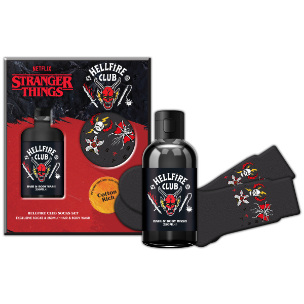 Corsair Stranger Things Hellfire Club sprchový gel a šampon 2 v 1 250 ml + Hellfire Club ponožky