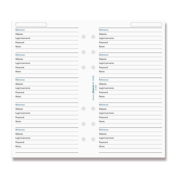 Seznam hesel náplň osobních diářů Filofax